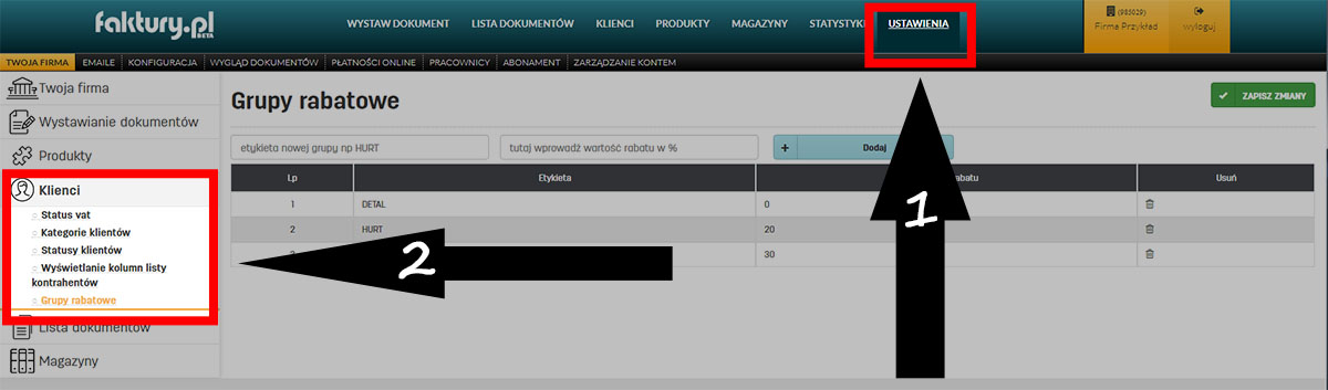 Ustawienia grup rabatowych na faktury.pl