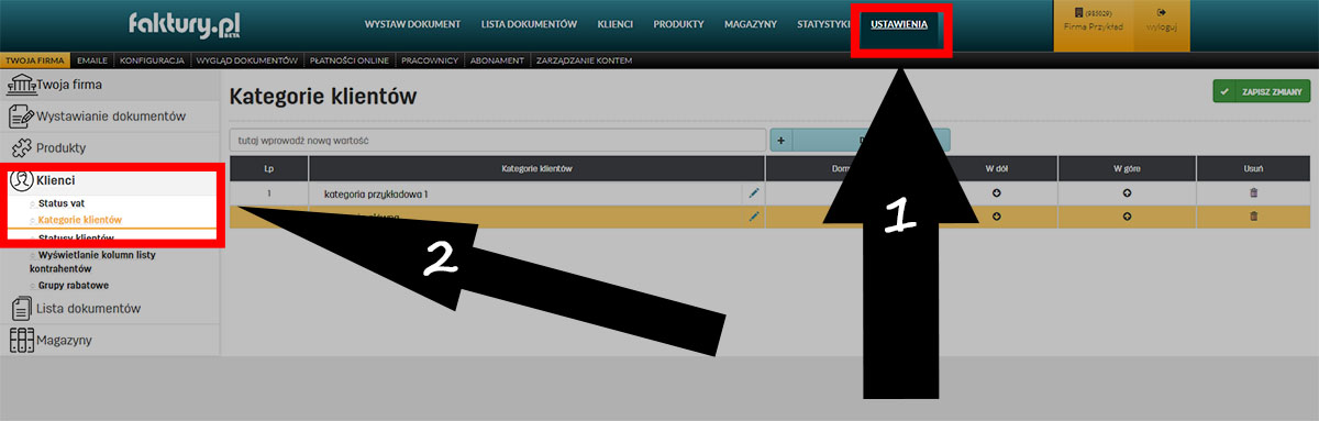 Kategorie klientów w programie do faktur online faktury.pl