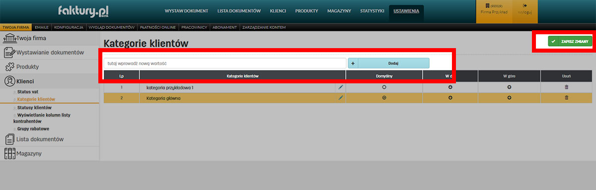 Jak dodać ową kategorię klienta w serwisie faktury.pl