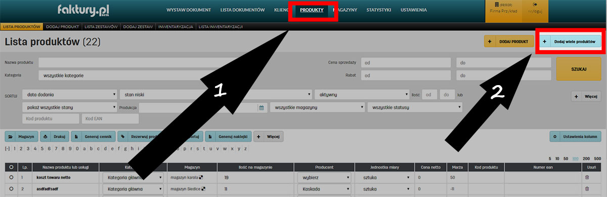 Dodawanie wielu produkt&oacute;w w programie do fakturowania online faktury.pl