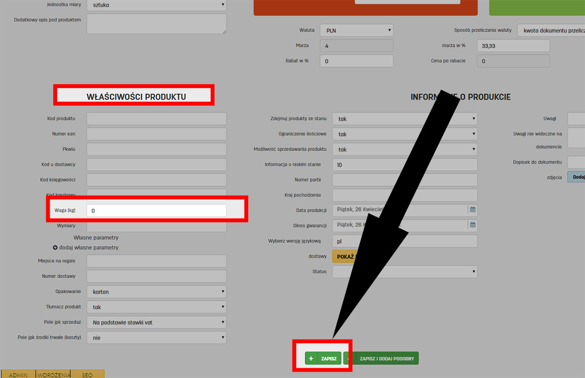 Jak wprowadzić i zapisać wagę produktu w serwisie faktury.pl Wprowadzanie i zapis wagi produktu na faktury.pl
