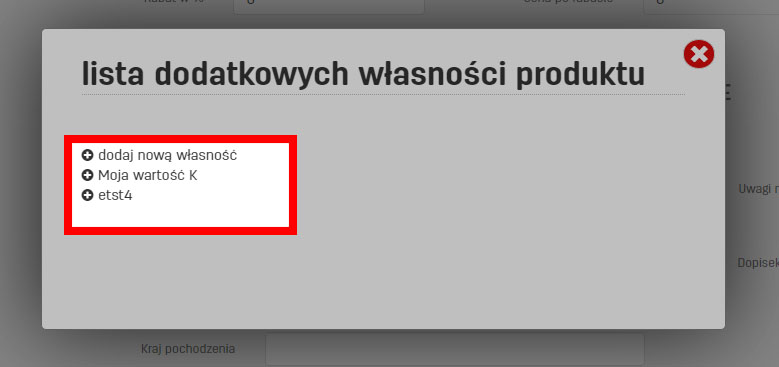 Lista dodatkowych własności dla produkt&oacute;w na faktury.pl