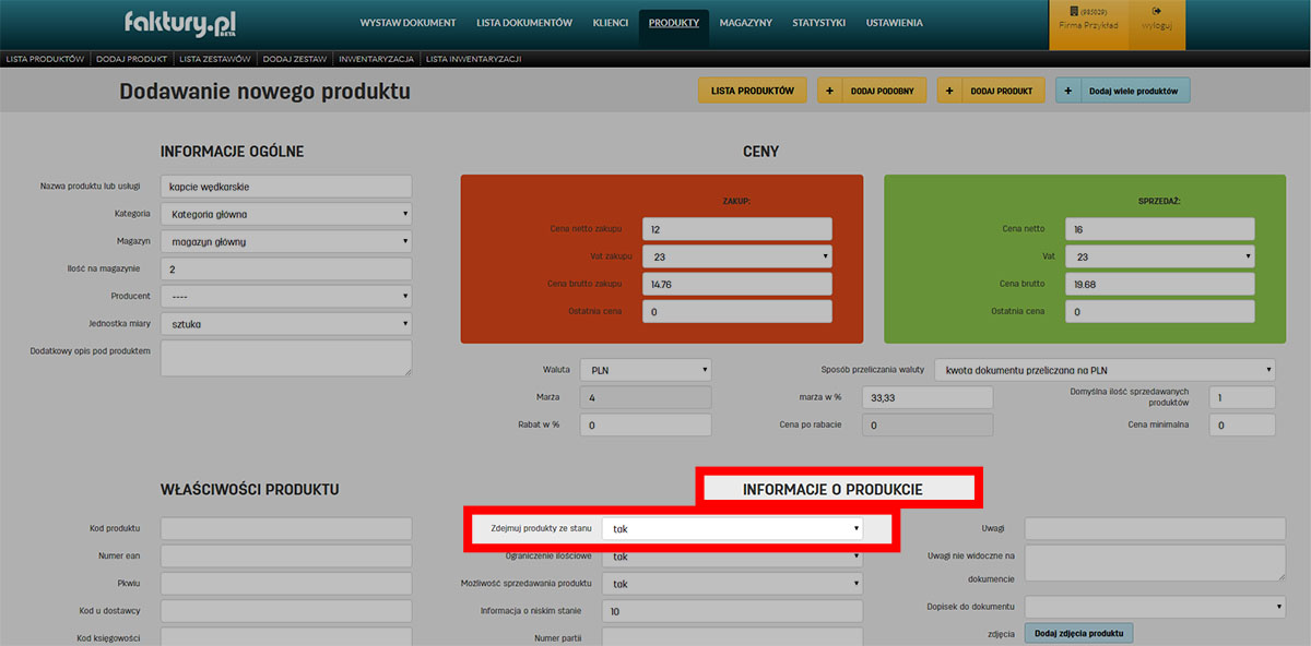 Jak zdejmować produkty ze stanu w serwisie do faktur online faktury.pl