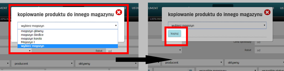 Magazyn docelowy dla kopiowanych produkt&oacute;w