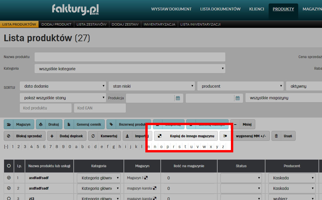 Kopiuj do innego magazynu w serwisie faktury.pl