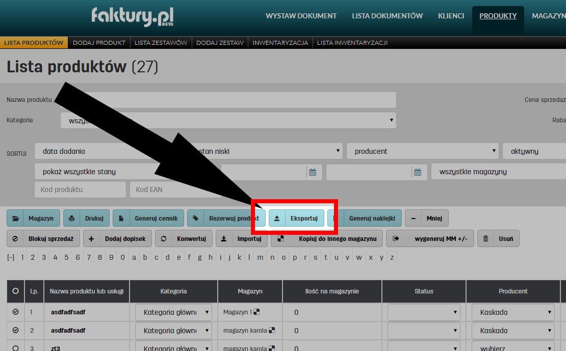 Eksportuj listę produktów do pliku PDF Eksportowanie produktów do pliku PDF na faktury.pl