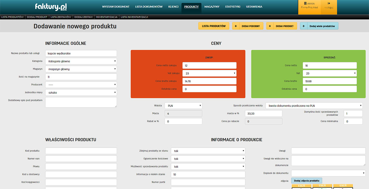 Jak zapisać dane produktu w programie do fakturowania faktury.pl Zapis danych produktu w programie magazynowym faktury.pl