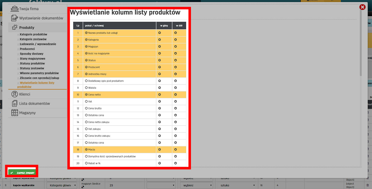 Wyświetlanie danych w tabeli z listą produkt&oacute;w na faktury.pl