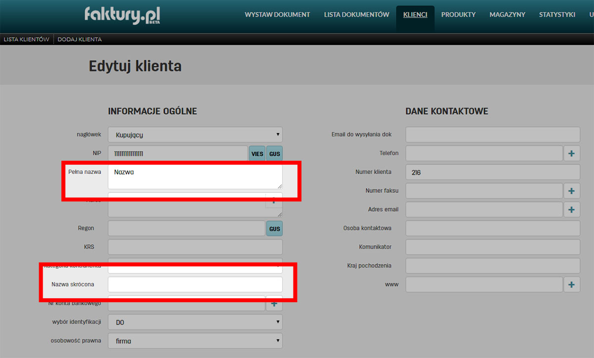 Jak edytować nazwę kontrahenta w faktury.pl Edytowanie nazwy kontrahenta w programie faktury.pl
