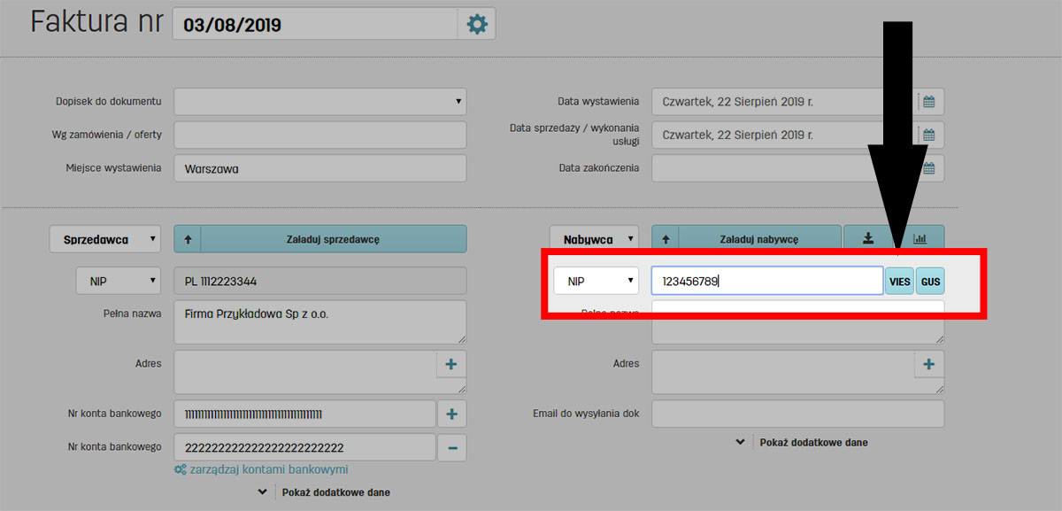 Sprawdzenie klienta w bazie VIES na podstawie numeru NIP