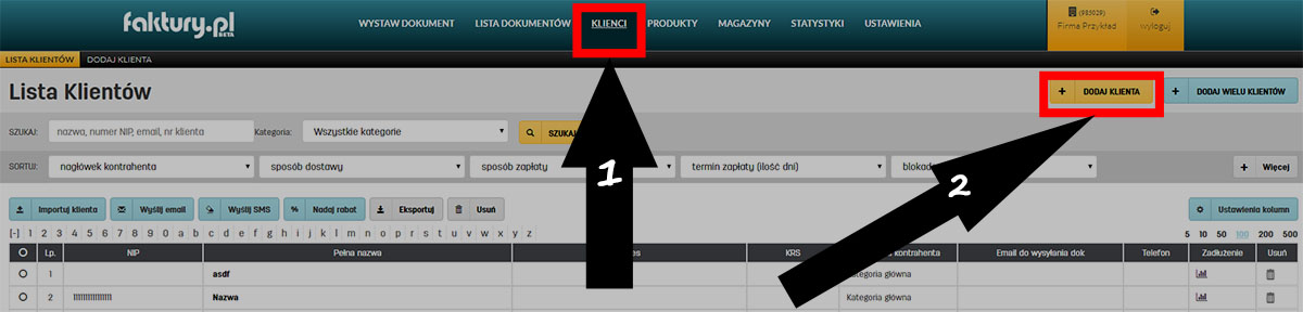 Dodawanie klienta w programie do faktur online faktury.pl