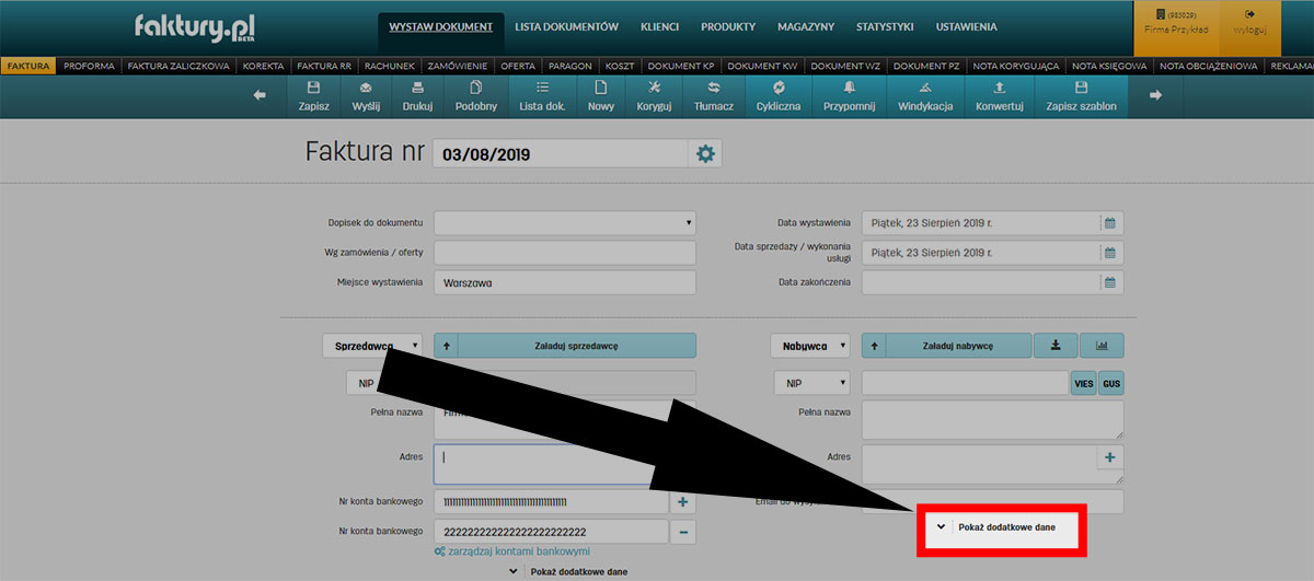 Ładowanie danych klienta na fakturze z bazy GUS