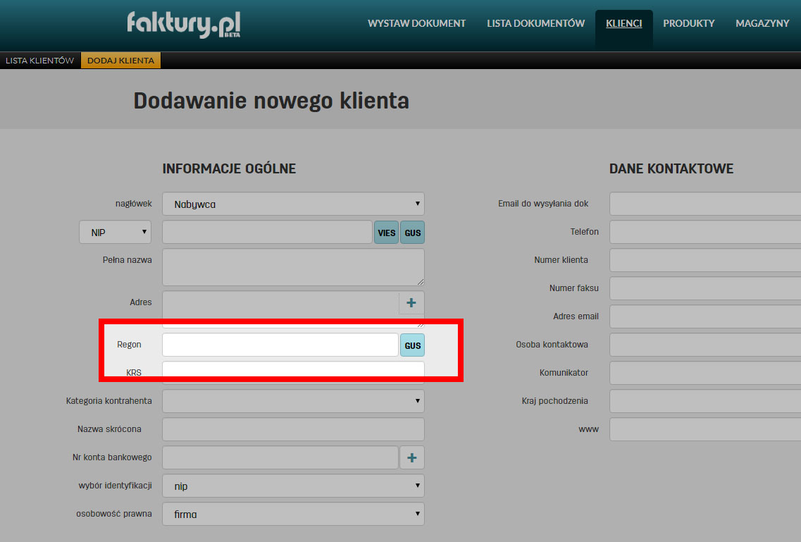 Jak załadować dane klienta z GUS na podstawie numeru regon