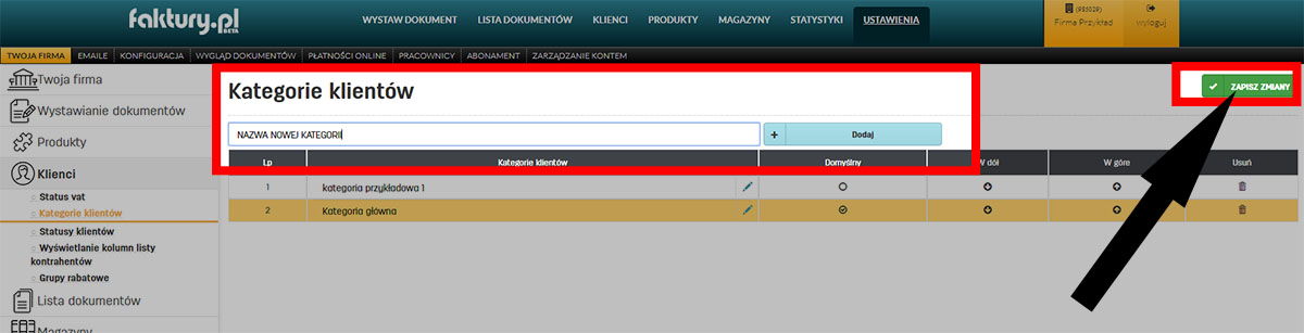 Dodawanie nowej kategorii dla klientów w oprogramowaniu do fakturowania faktury.pl