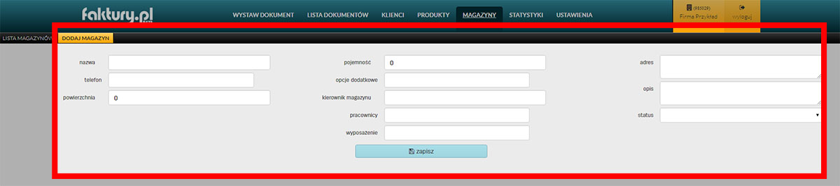 Edycja danych magazynu w serwisie faktury.pl Jak utworzyć i edytować magazyn w programie faktury.pl