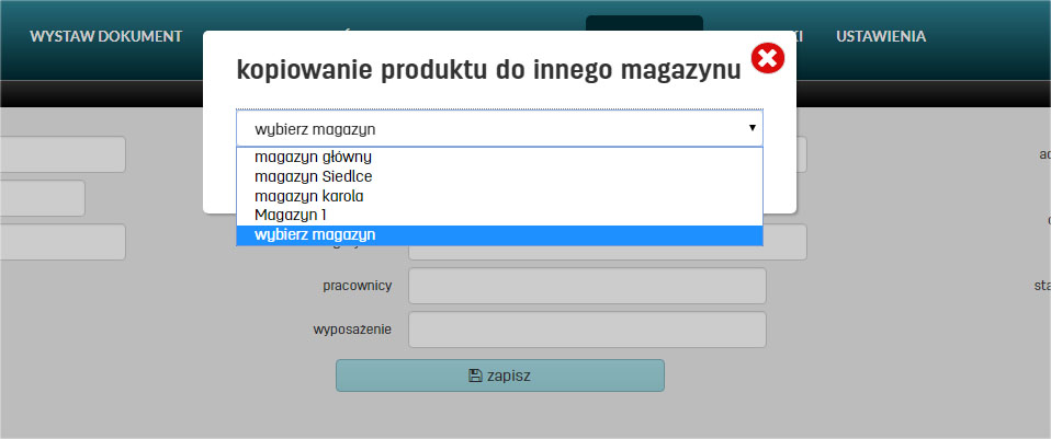 Magazyn docelowy dla produktów