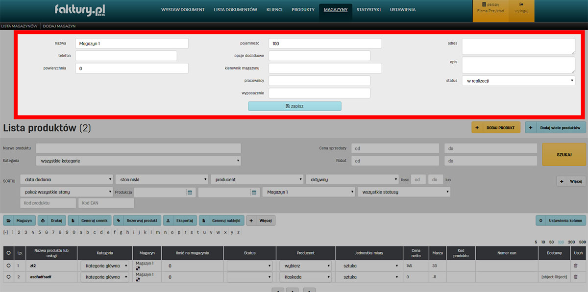 Jak edytować dane magazynu Edycja danych magazynu w programie magazynowym faktury.pl