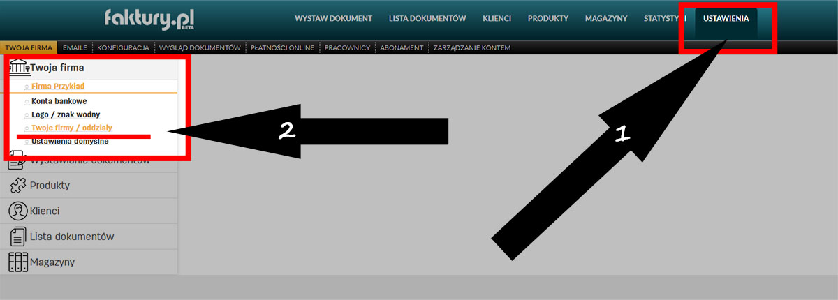 Oddziały związane z firmą w serwisie faktury.pl Oddziały firmy na koncie w serwisie faktury.pl