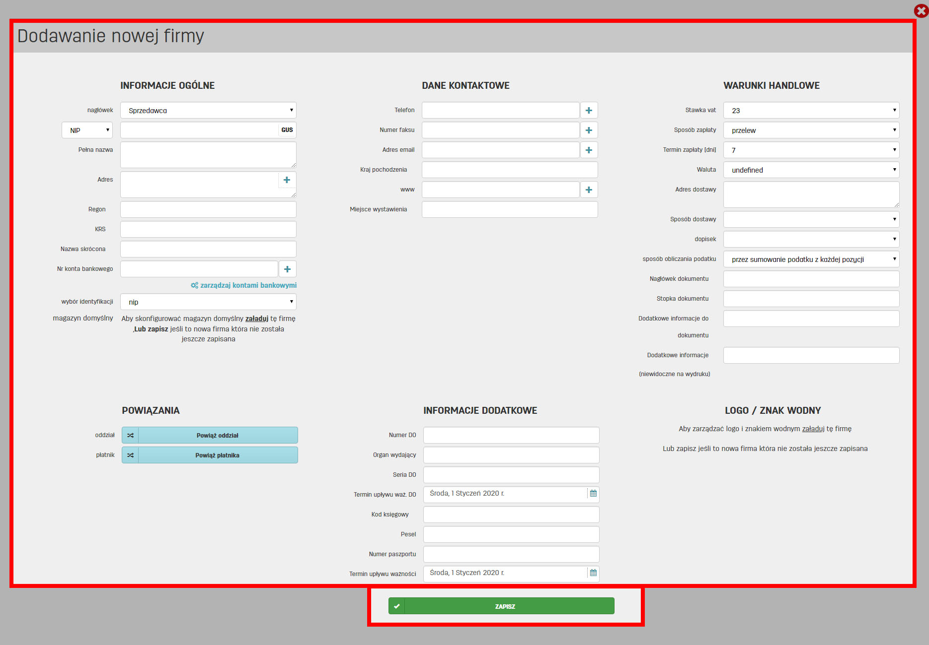Edycja danych oddziału firmy w programie faktury.pl Dane firmy w programie faktury.pl