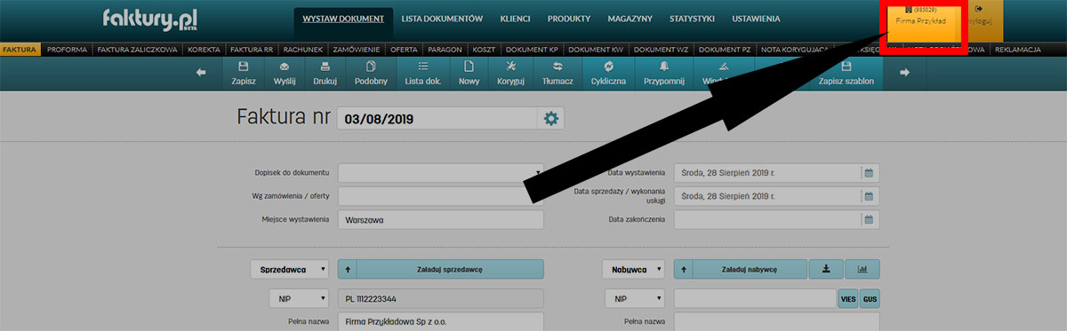 Edycja danych firmy w serwisie do fakturowania faktury.pl