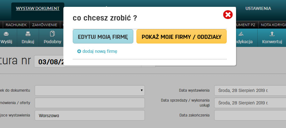 Ustawienia firmy w faktury.pl