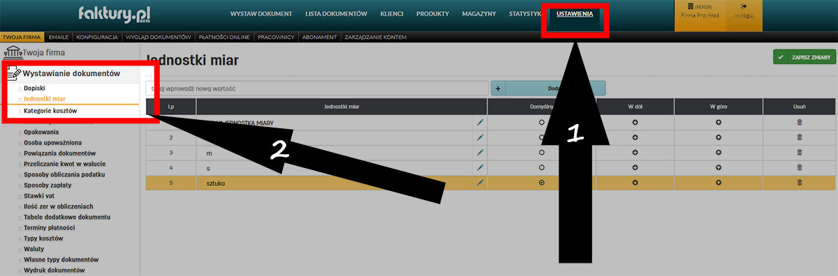 Jednostki miar w programie do fakturowania faktury.pl