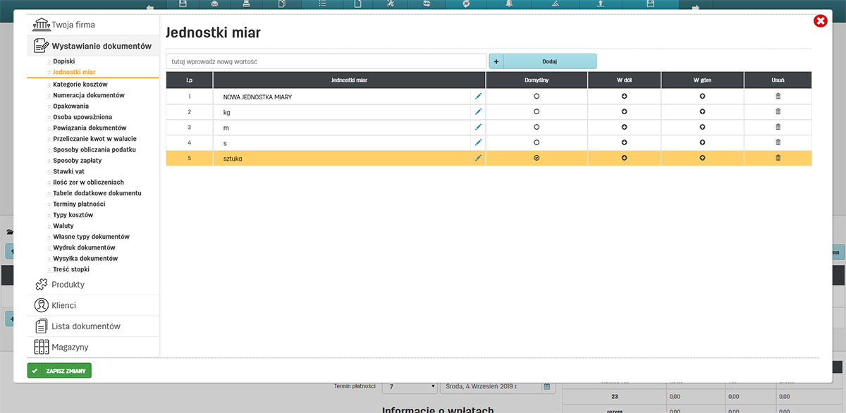 Ustawienia jednostek miar w oprogramowaniu faktury.pl