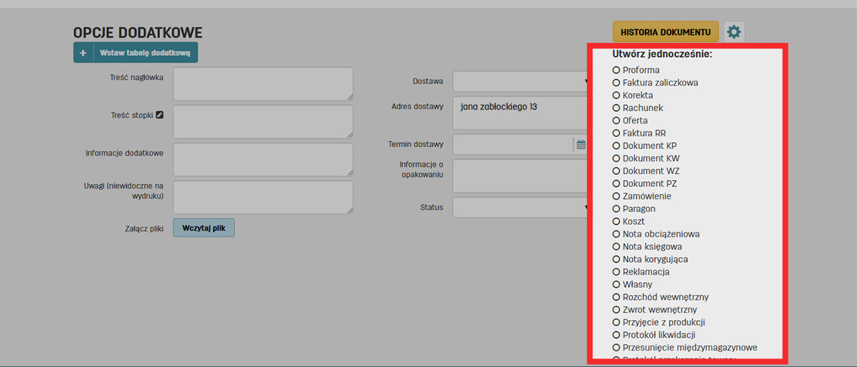 Tworzenie dokumentów powiązanych przy wystawianiu faktury na faktury.pl
