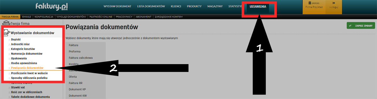 Konfiguracja dokumentów powiązanych w programie fakturypl