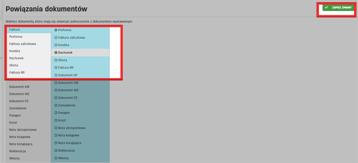 Jak skonfigurować automatyczne wystawianie dokumentów powiązanych 