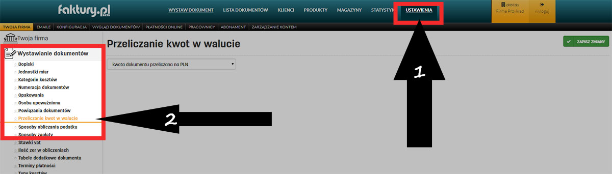 Jak ustawić przeliczanie kwot na inne waluty w serwisie faktury.pl Sposoby przeliczania kwot w walucie w faktury.pl