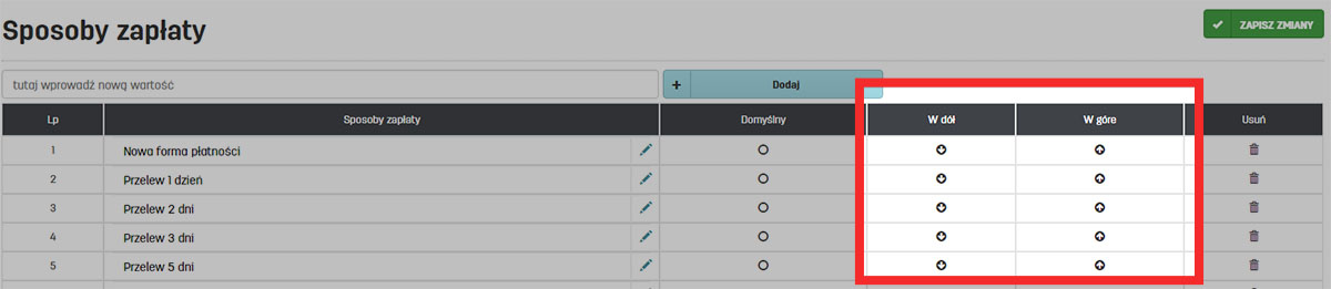 Lista sposobów zapłaty na fakturypl