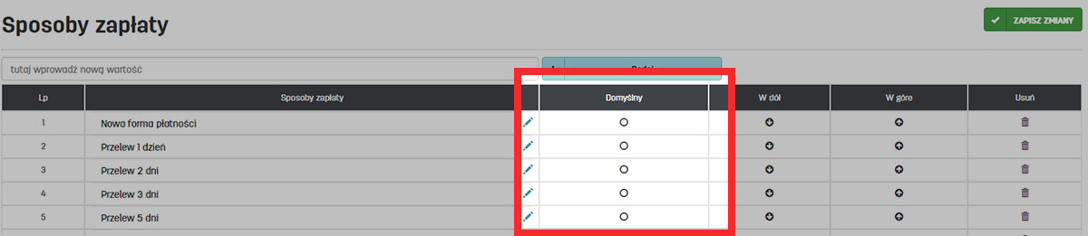 Domyślny sposób płatności 
