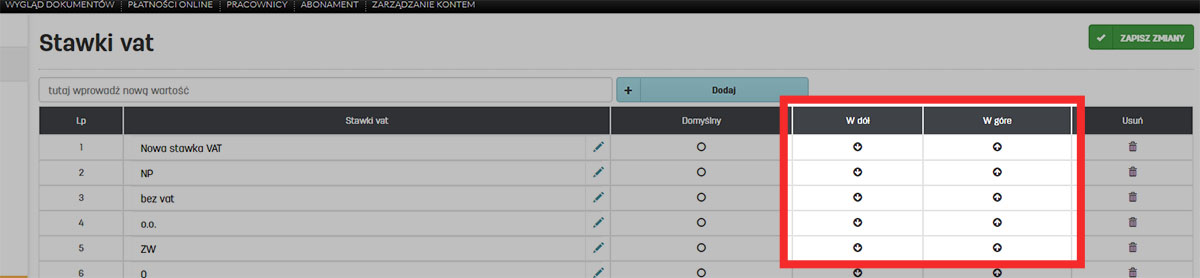 Lista stawek VAT w programie faktury.pl