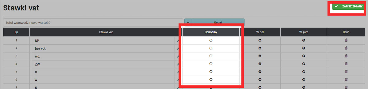 Domyślna stawka VAT dla faktur w programie faktury.pl