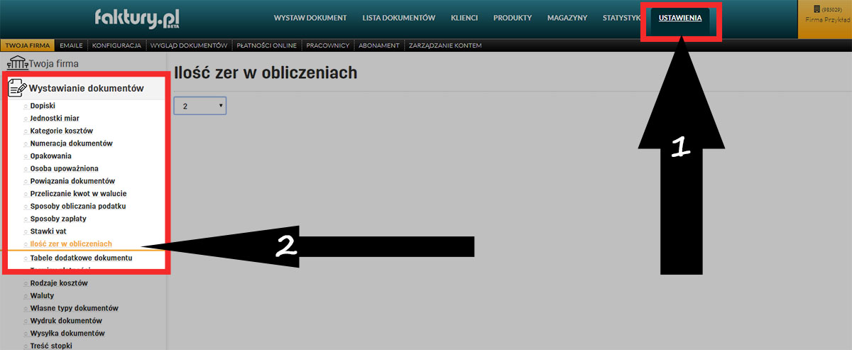 Jak ustawić ilość miejsc po przecinku w cenach na fakturze w programie faktury.pl Ustawienia ilości miejsc po przecinku w kwotach na fakturze w serwisie faktury.pl