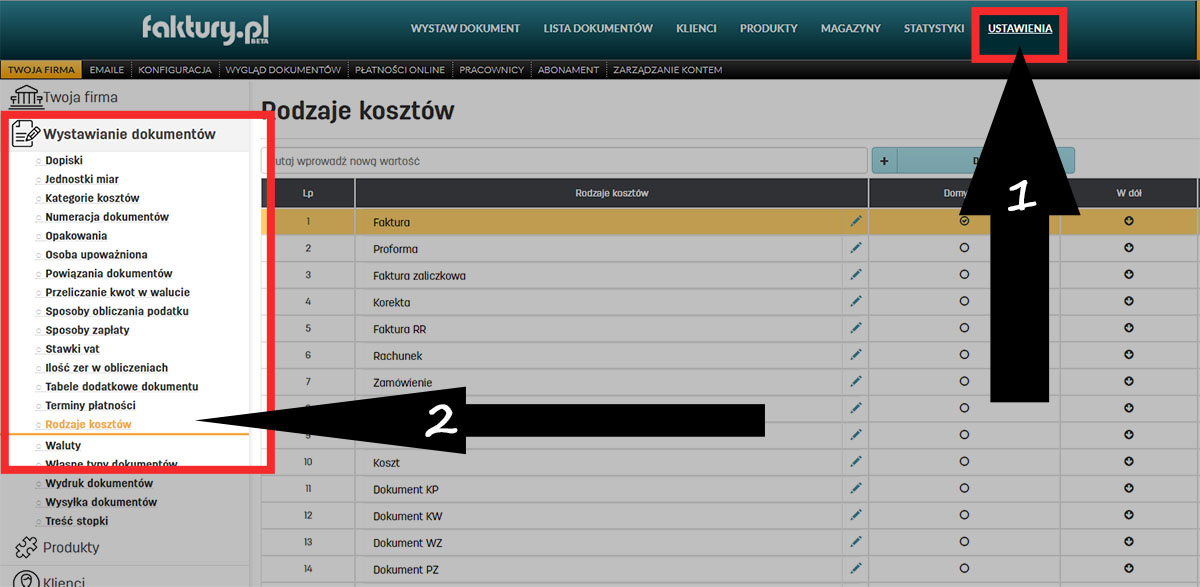 Dokumenty kosztowe programie do fakturowania faktury.pl