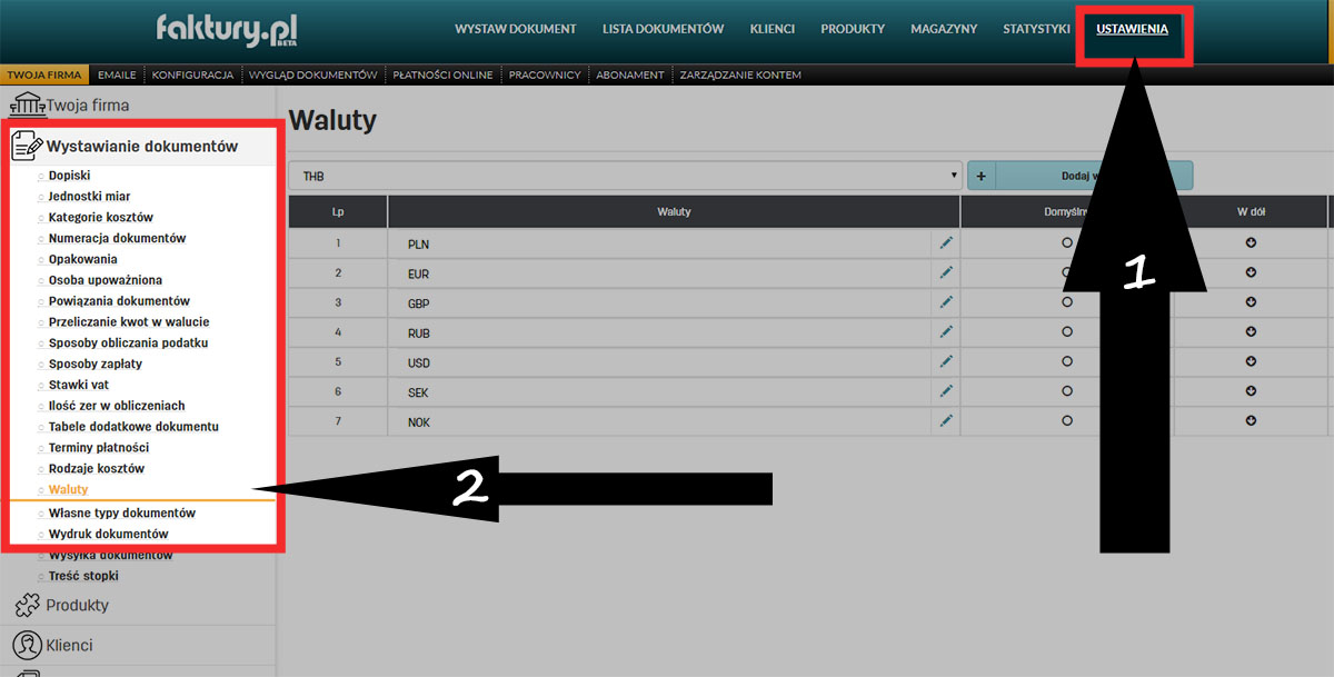 Jak skonfigurować własne waluty na faktury.pl Własne waluty w programie do fakturowania online faktury.pl