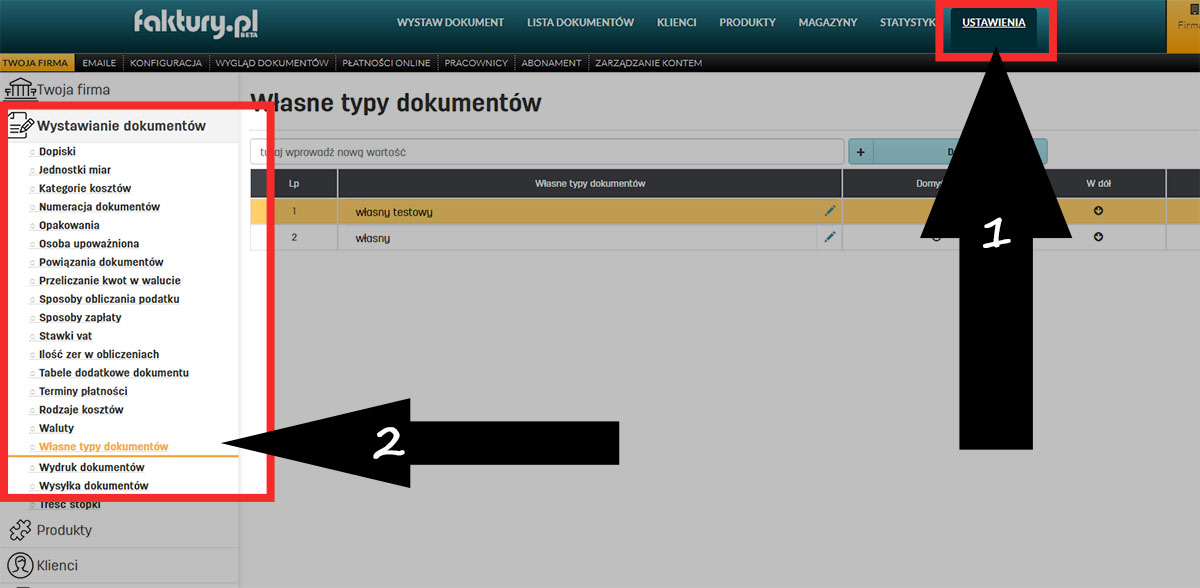 Własny rodzaj dokumentu w programie do fakturowania faktury.pl
