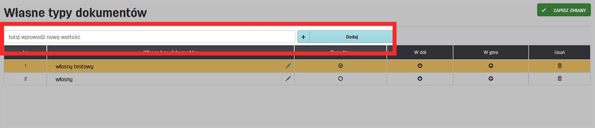 Lista własnych dokumentów w faktury.pl