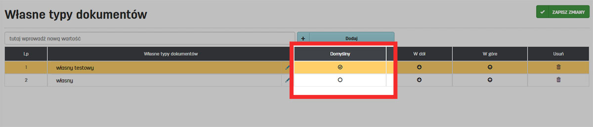 Domyślny własny typ dokumentu w faktury.pl