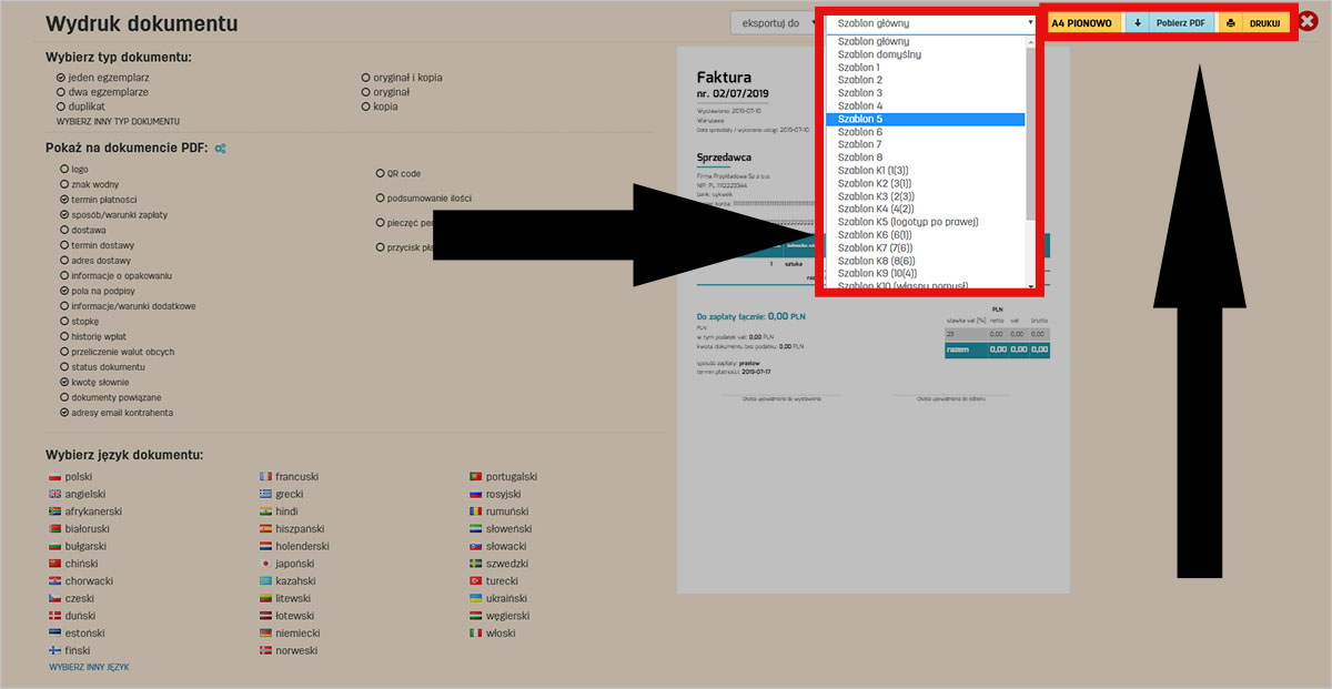 Dostępne wzory faktur do wydruku w faktury.pl