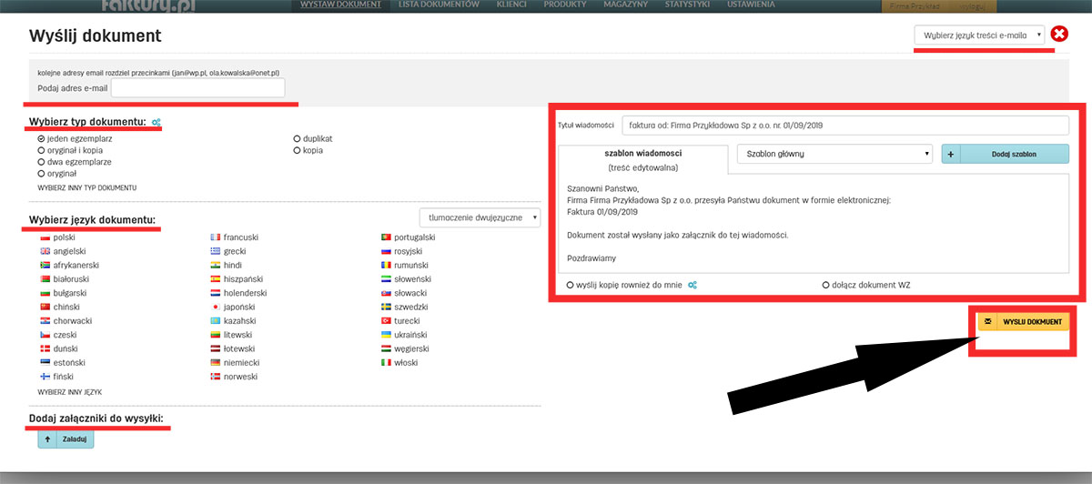 Konfiguracja wysyłki dokument&oacute;w 