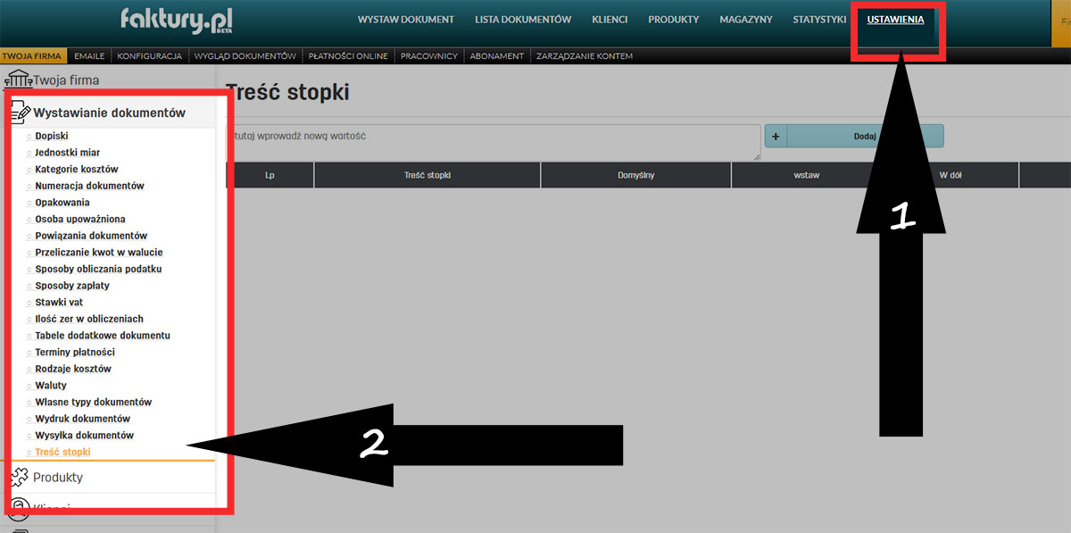 Jak dodać własną stopkę do faktur w programie faktury.pl Własne stopki na dokumentach w programie do fakturowania online faktury.pl