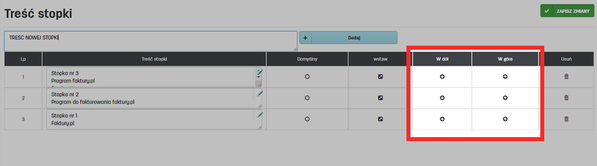 Jak dodać bądź edytować treść własnej stopki Dodawanie treści stopki do dokumentów w faktury.pl