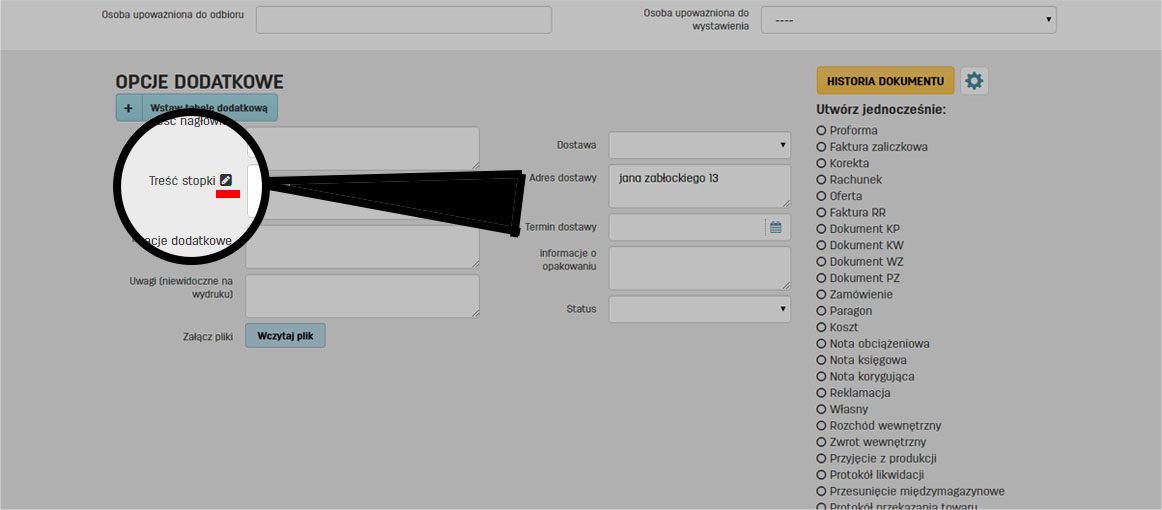 Jak zmienić treść stopki wystawiając fakturę na faktury.pl Edycja treści stopki przy wystawianiu dokumentu
