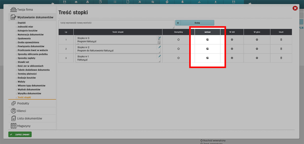 Jak wstawić stopkę do faktury w programie faktury.pl Wstawianie stopki do faktury na faktury.pl