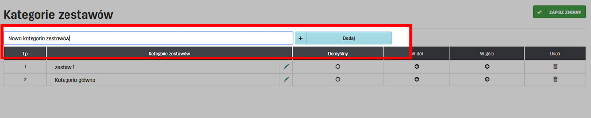 Dodawanie kategorii dla zestawów w programie do fakturowania online faktury.pl