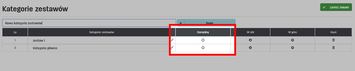 Domyślna kategoria dla zestawów w faktury.pl
