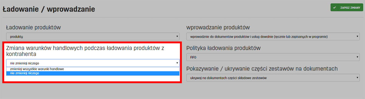 Konfiguracja warunków handlowych dla dodawanych produktów